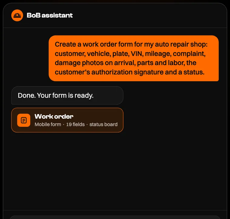 BoB's AI creates the auto repair work order form