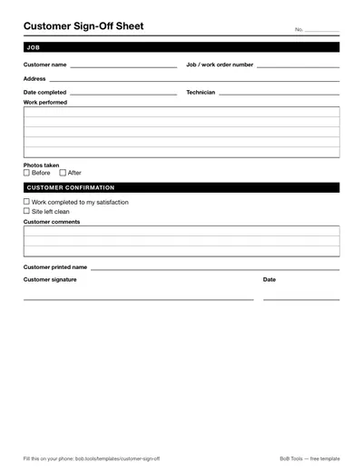 Printable customer sign-off PDF