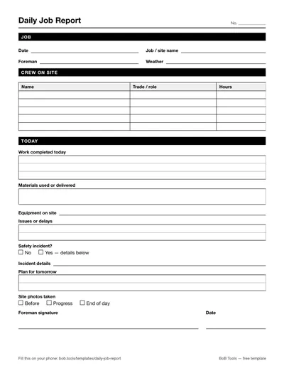Printable daily job report PDF