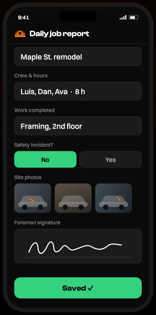 Daily job report form on a phone