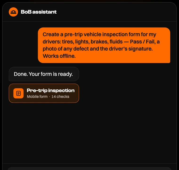 BoB's AI creates the pre-trip inspection form